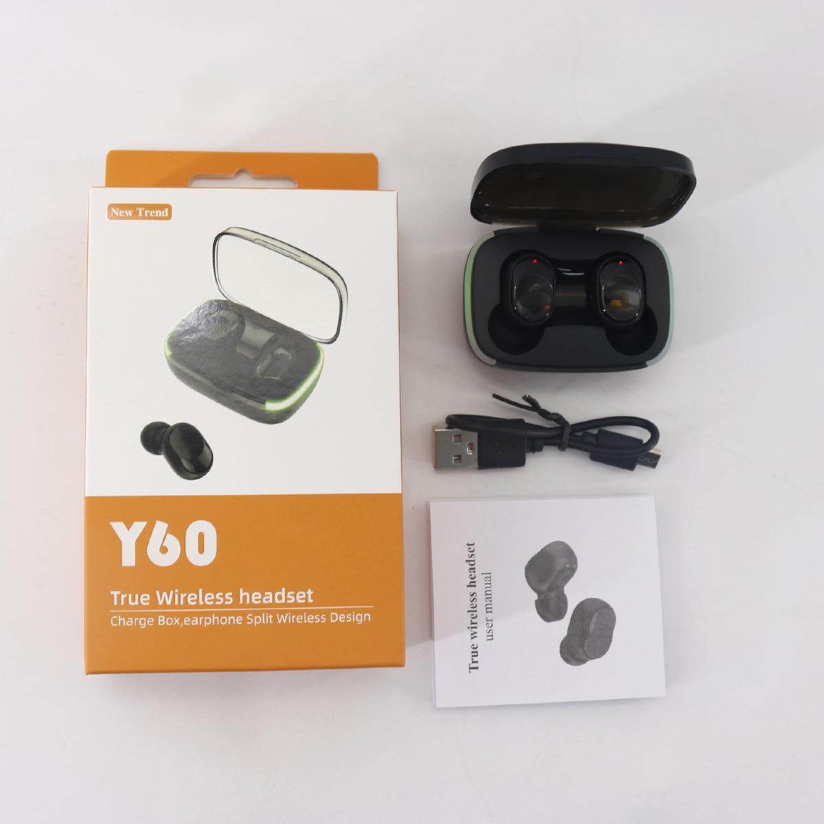 Y60 蓝牙耳机TWS无线耳机5.0半入耳式  蓝牙耳机触控无线运动耳机 Y60