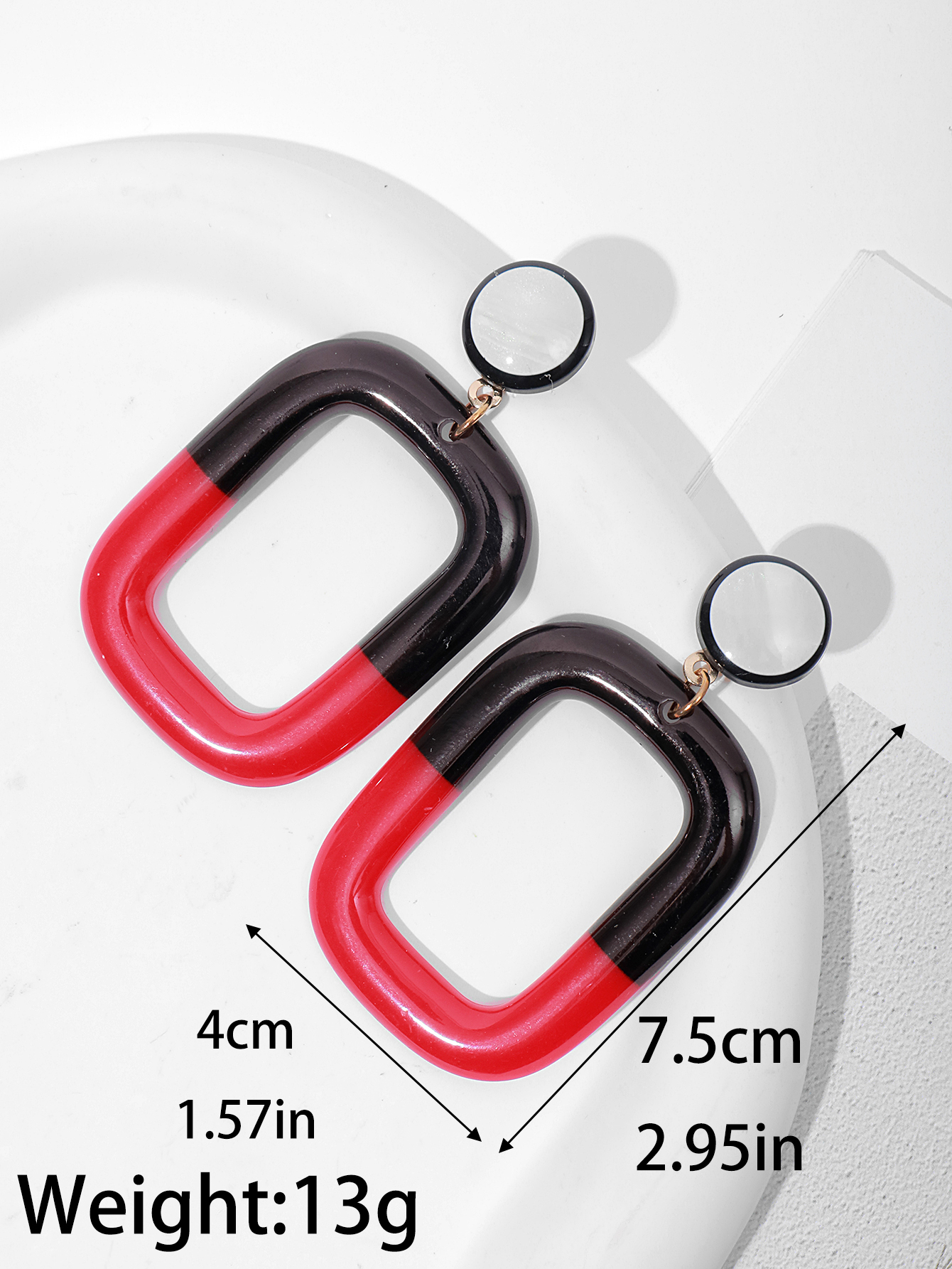 Fresh and sweet Hong Kong-style rectangular acrylic acetate sheet earrings, geometric metal oil-dropping stud earrings details Picture