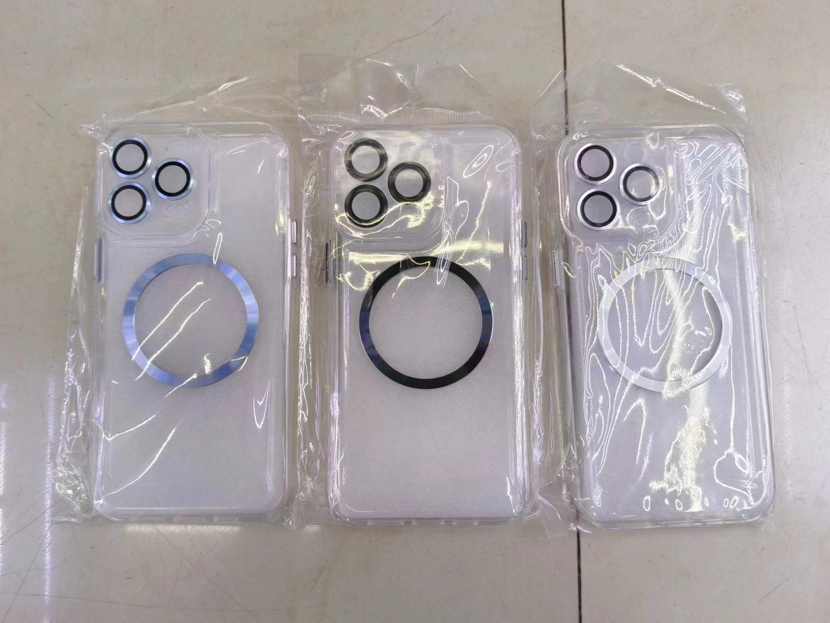 Electroplated button transparent magnetic phone case with lens film