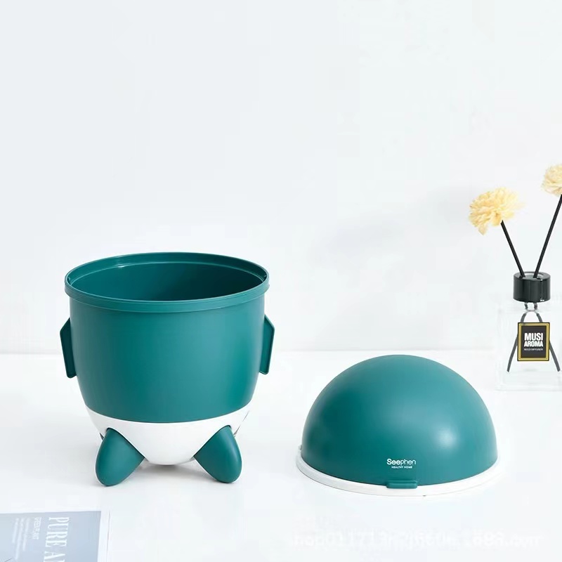 淞泰可爱火箭家用桌面垃圾桶翻盖迷你儿童学生纸篓杂物收纳桶详情图4