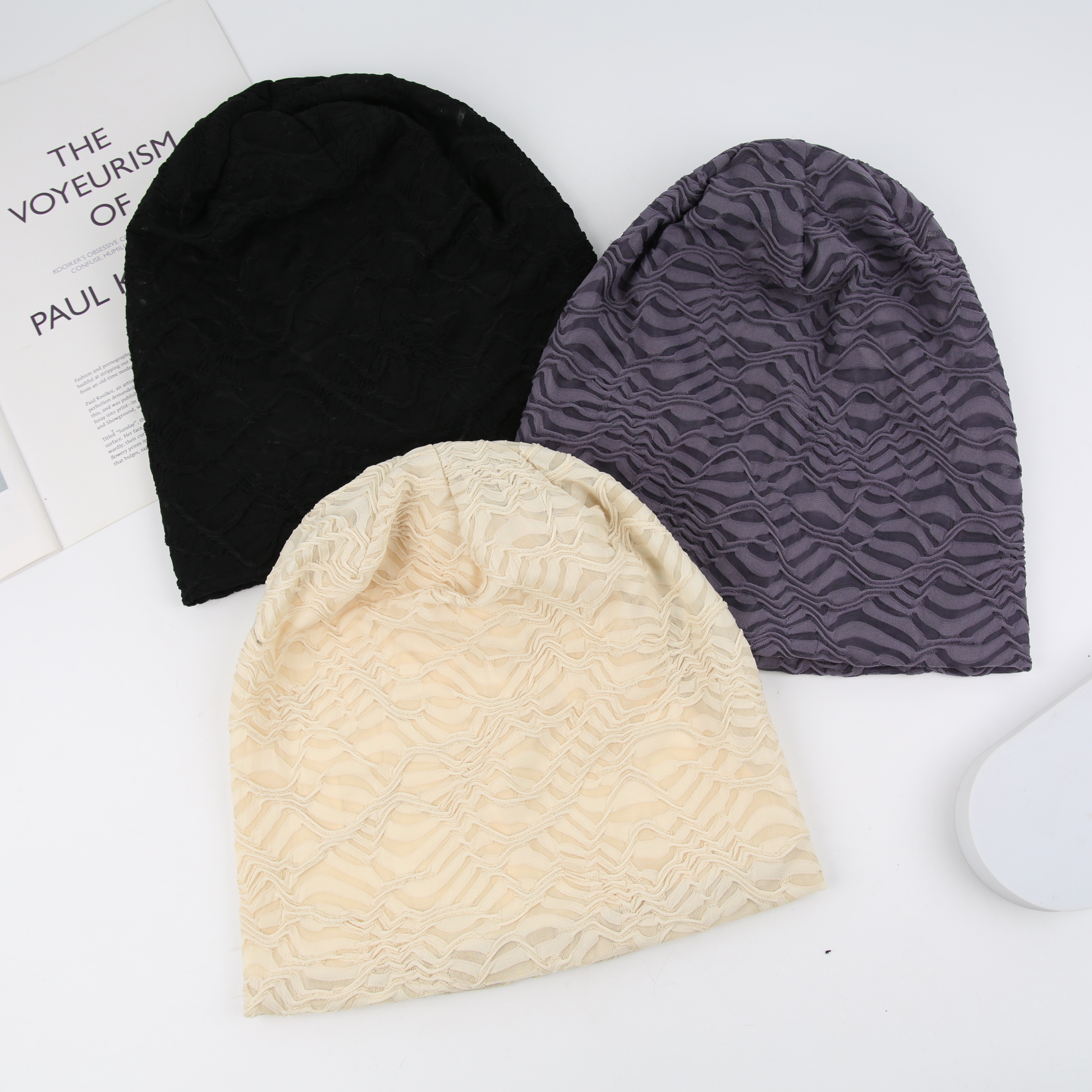 月子帽子女冬季超宽大头围包头帽冷帽春秋深灰前脸小针织堆堆帽男印花