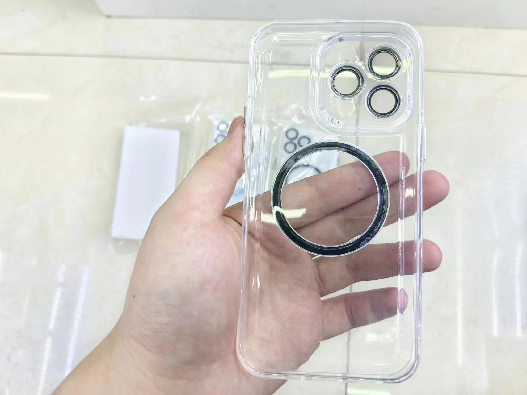 Electroplated keys, transparent magnetic phone case with lens film Specification image