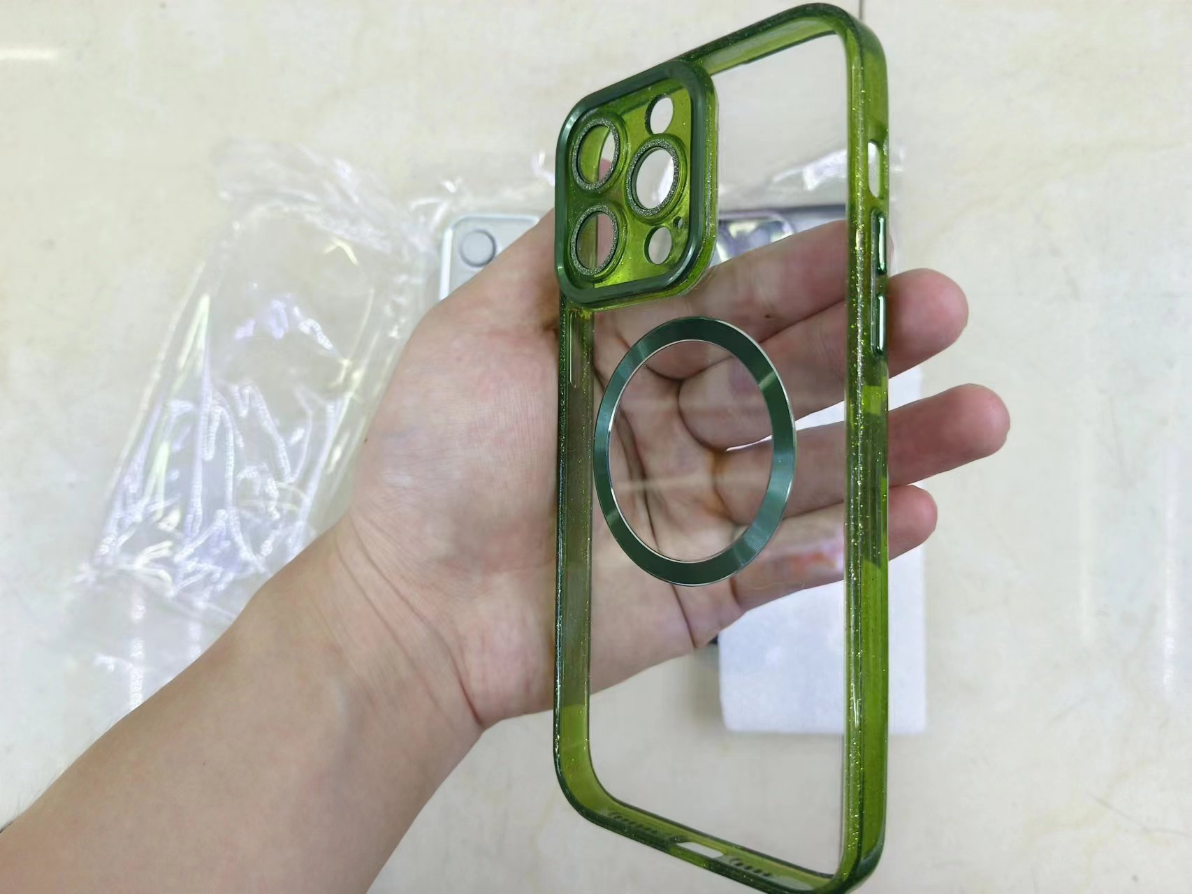 亚克力闪粉镜头框加边框磁吸手机壳带镜头膜详情7