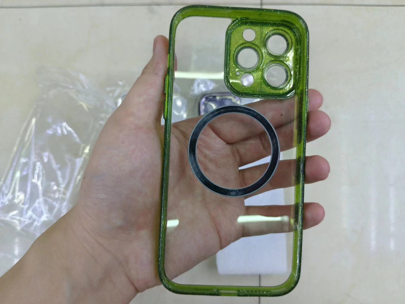 亚克力闪粉镜头框加边框磁吸手机壳带镜头膜详情3
