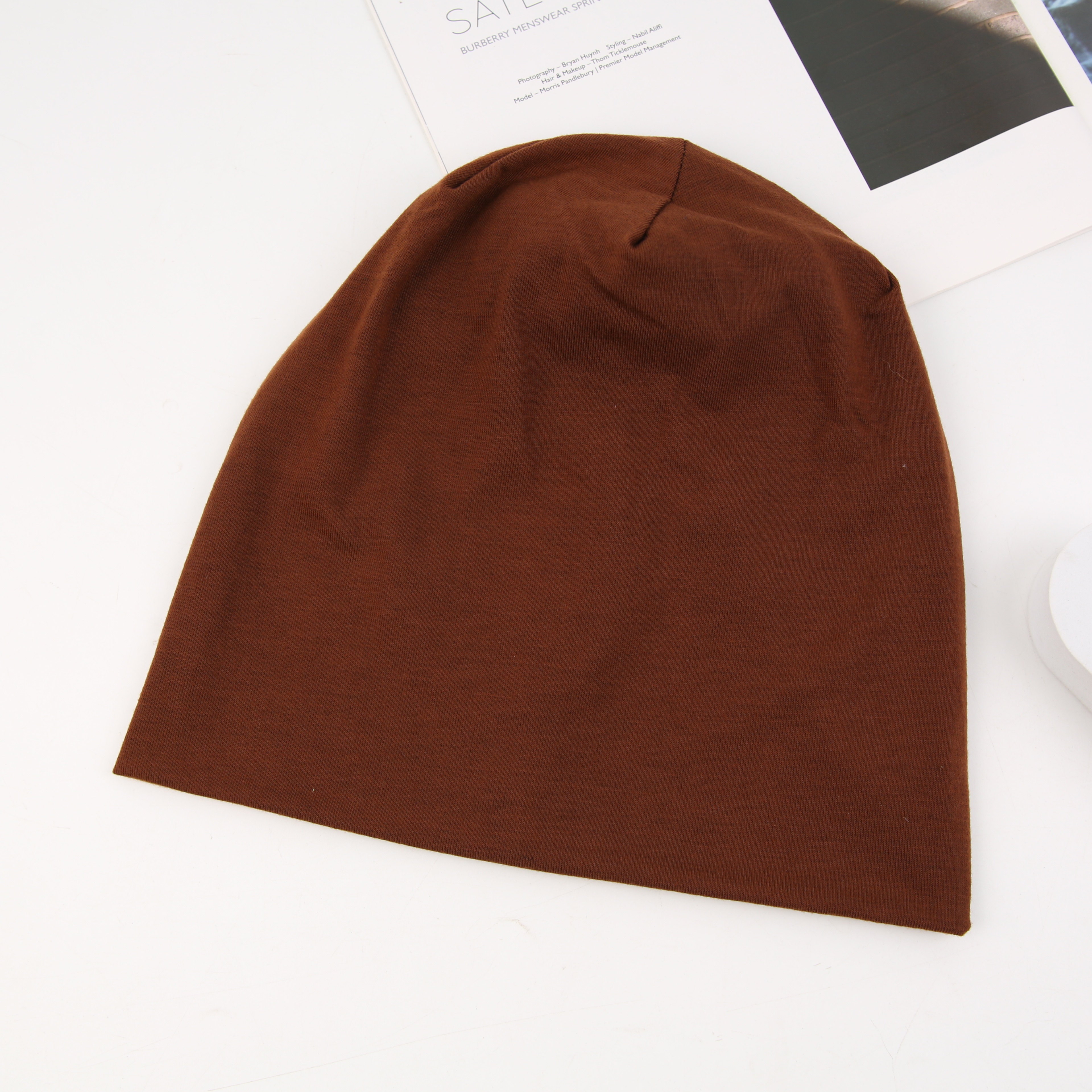 Macaron men's multi-color hats, women's autumn and winter Japanese-style cold hats, face-enhancing small pullover hats, big head girders, pile hats, postpartum hats, no-makeup headscarves Specification image