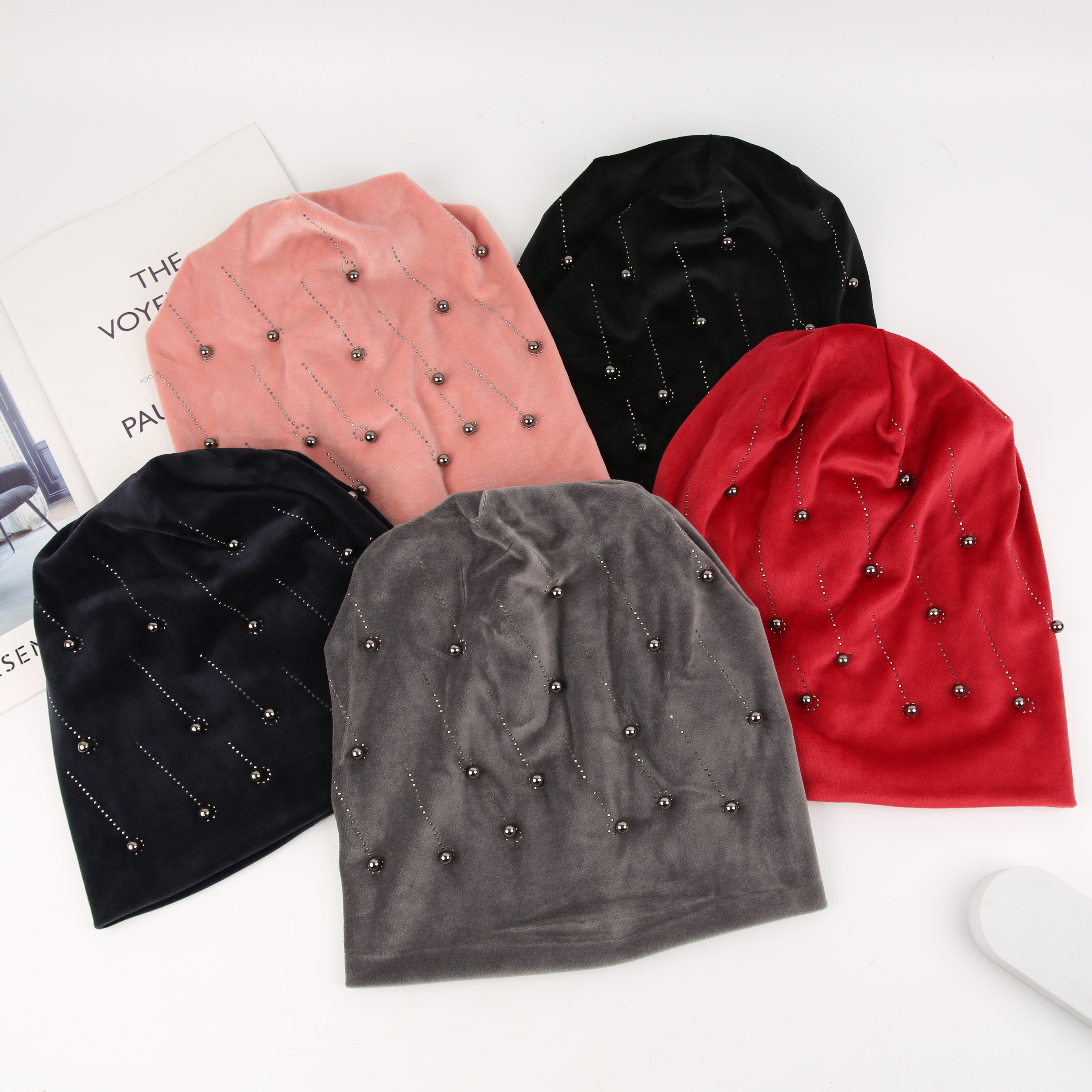 2023春夏薄款纯色街头风潮流时尚平顶堆堆帽包头防风月子帽珍珠