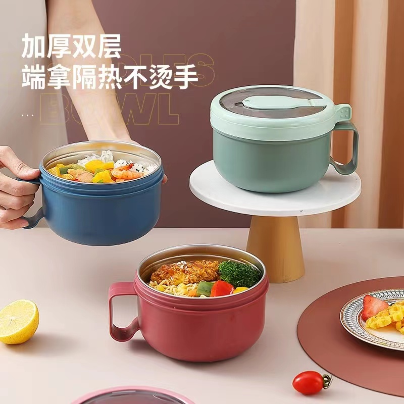 304不锈钢泡面碗日式学生方便面碗 上班族带盖便携快餐杯保温饭盒图