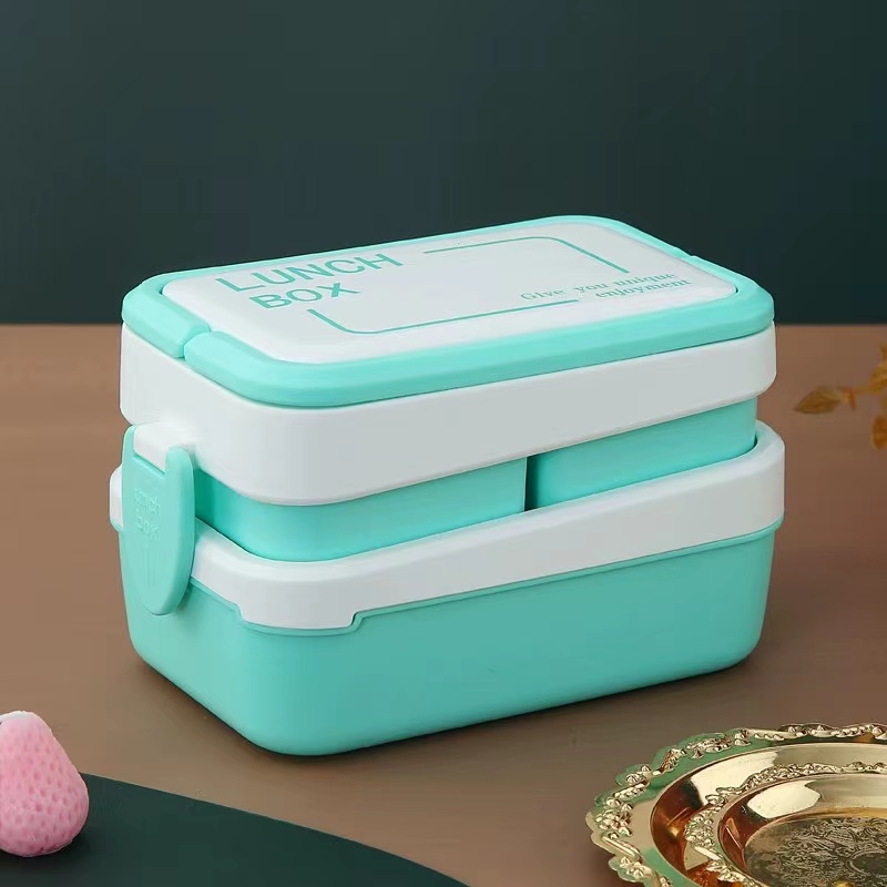 双层大容量上班族饭盒可微波成人学生便携手提便当盒餐盒带餐具详情图5