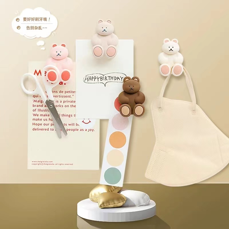 韩国可爱小熊硅胶牙刷架浴室免打孔壁挂牙刷支架吸盘收纳挂钩详情图2