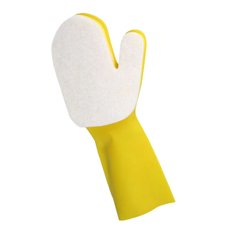 海绵白色百洁布清洁乳胶手套 厂家批发家务橡胶手套多功能清洁详情图5