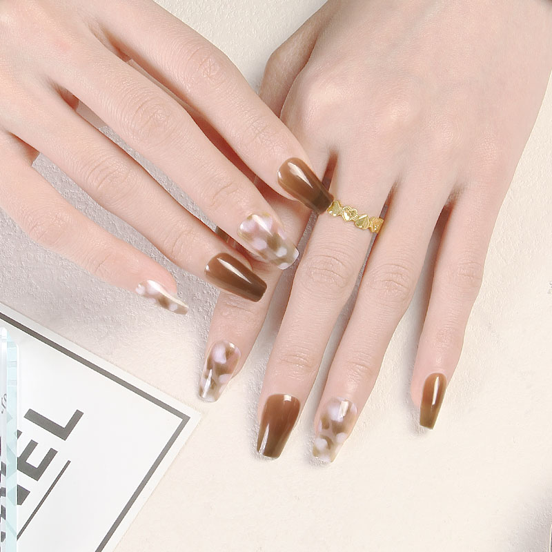 24 Pieces Wear Nail New Coffee Color Nail Short Ballet Advanced Nail Ins Style Europe And The United States Hot Sales Application Scenario