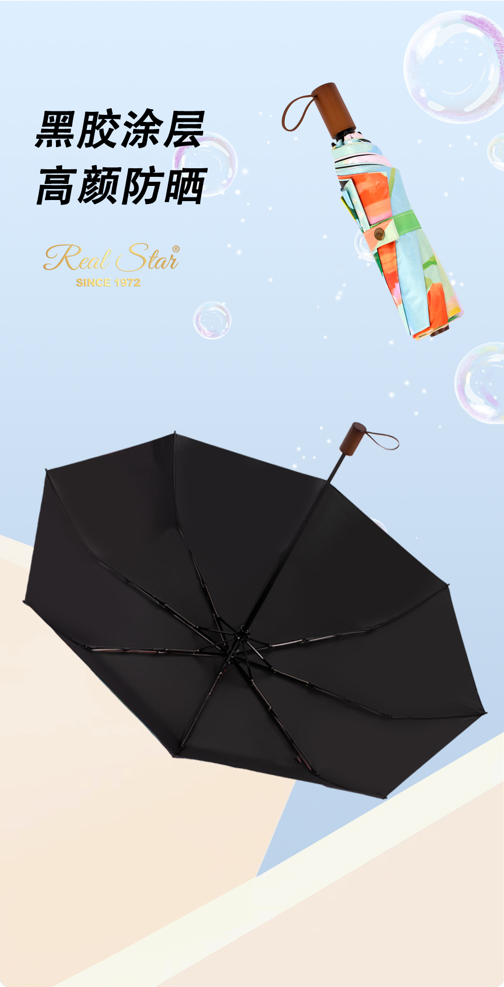 S3225-花辰月夕三折黑胶雨伞数码印手开雨伞送礼女生晴雨2用伞全面遮阳伞详情2