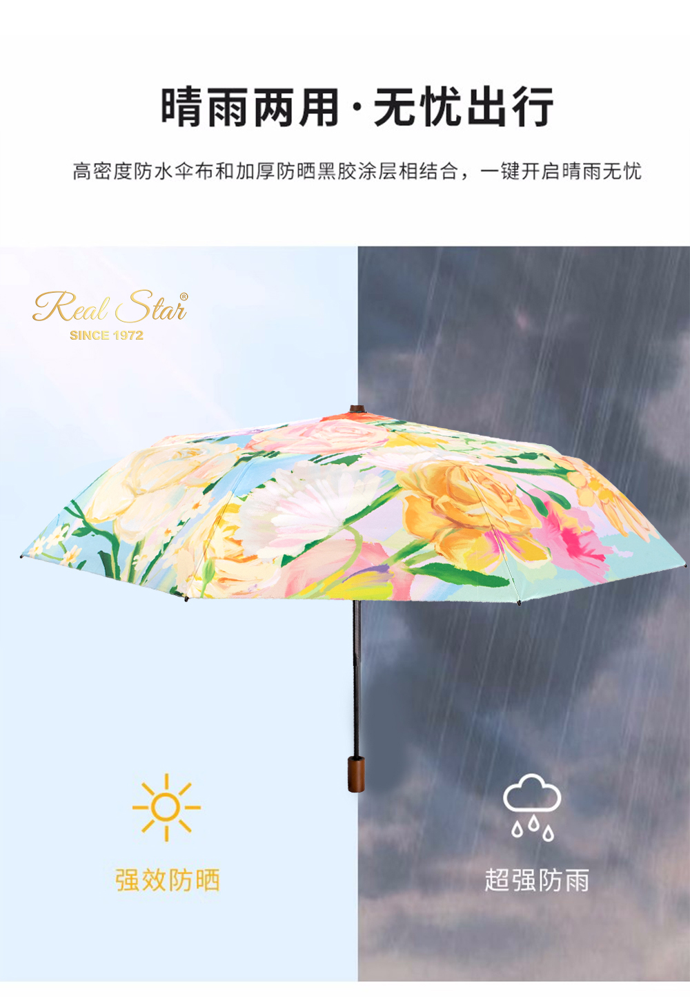 S3225-花辰月夕三折黑胶雨伞数码印手开雨伞送礼女生晴雨2用伞全面遮阳伞详情7