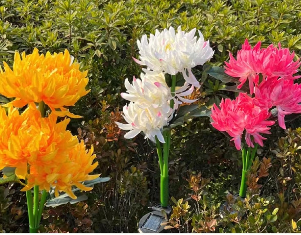 太阳能灯户外防雨/太阳能单头菊花灯/阳台装饰氛围仿真花灯产品图