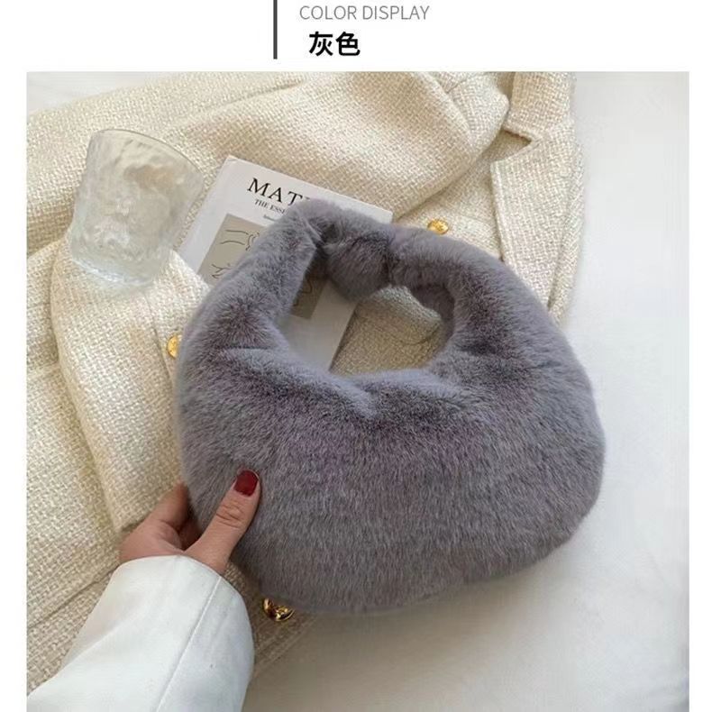 批发简约秋冬仿獭兔毛腋下饺子包女包时尚手提大容量斜挎包毛绒包详情图17