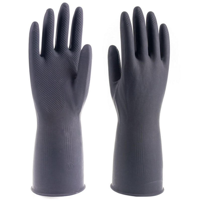 黑色工业手套劳保防护工厂批发耐酸碱乳胶家用清洁橡胶手套详情图5