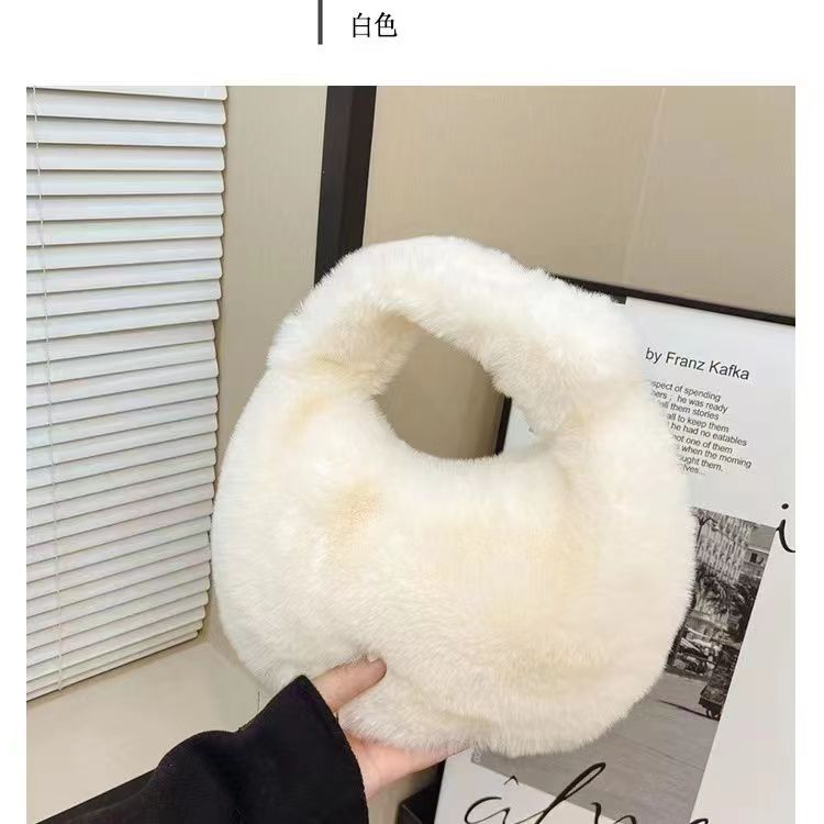 批发简约秋冬仿獭兔毛腋下饺子包女包时尚手提大容量斜挎包毛绒包详情图18