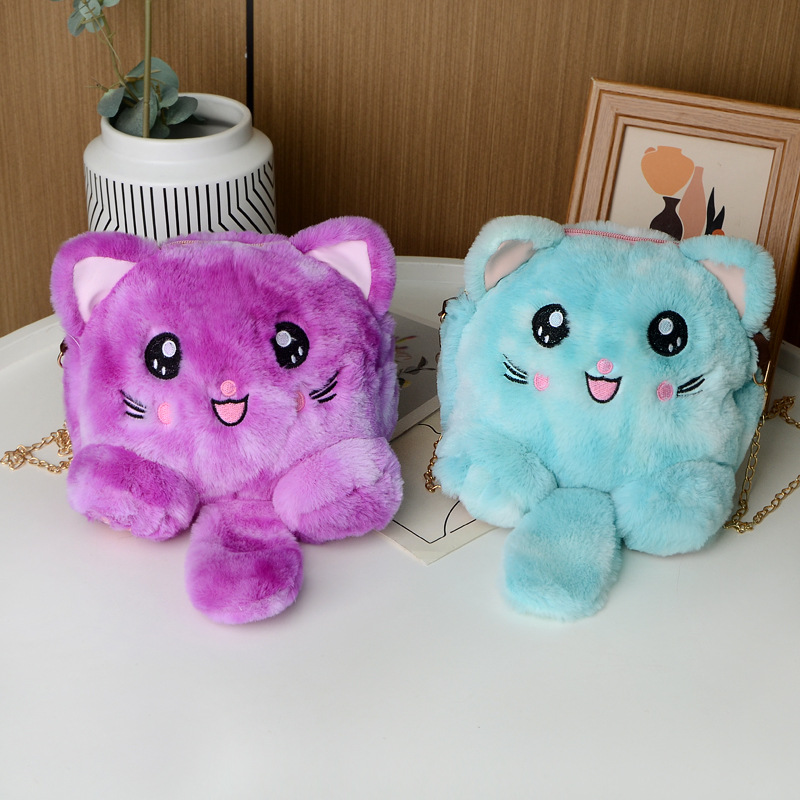 New fashionable autumn and winter cat bag, plush cat bag, single-shoulder crossbody bag, female student backpack details Picture