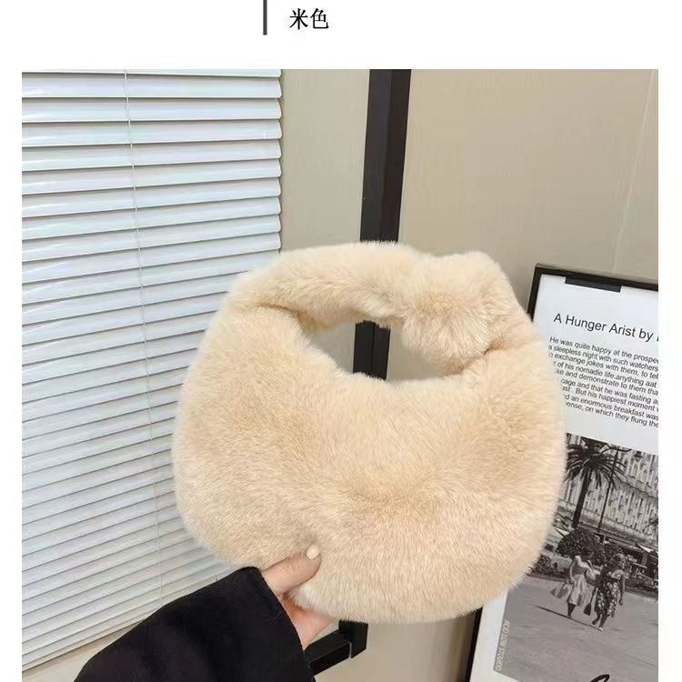 批发简约秋冬仿獭兔毛腋下饺子包女包时尚手提大容量斜挎包毛绒包详情图19