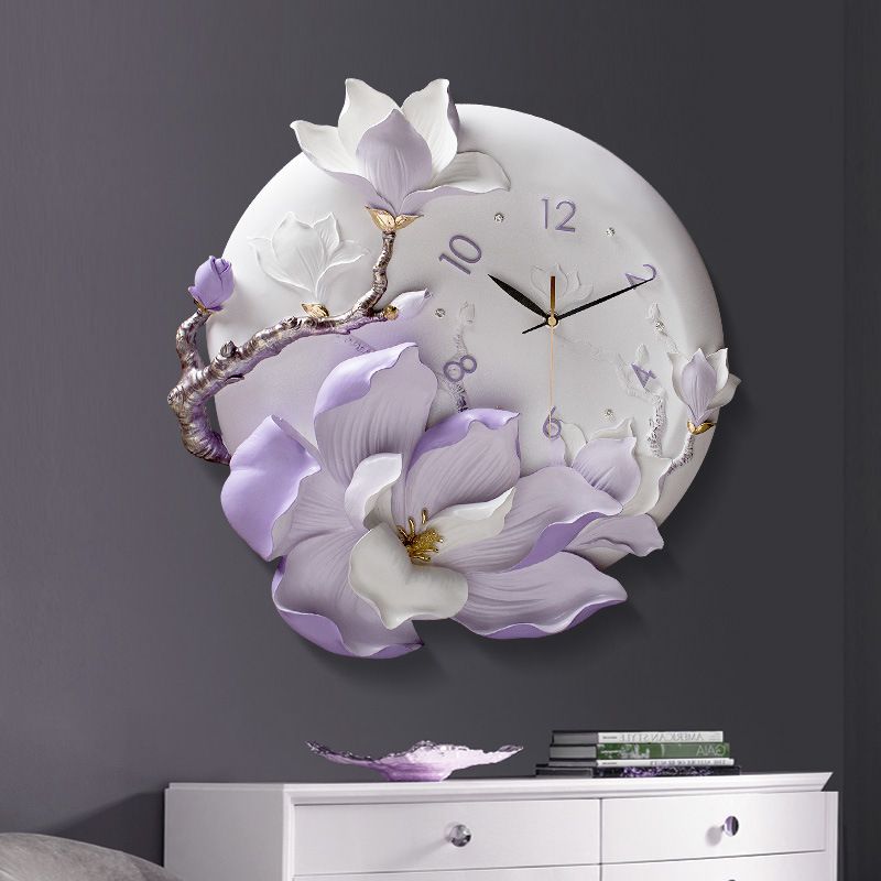 跨境电商亚马逊挂钟产品clock手绘钟表花卉装饰钟表 简约风格