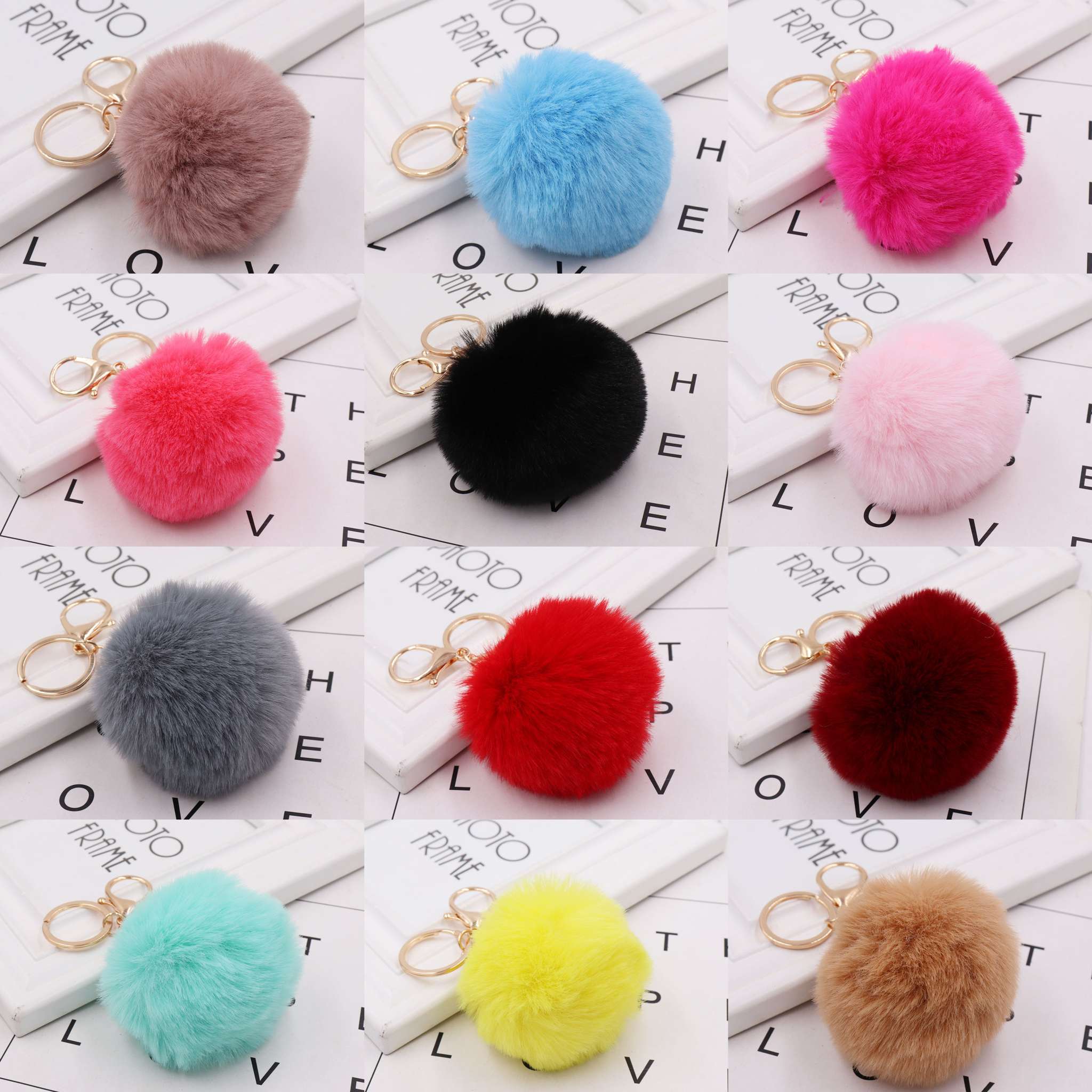 秋冬仿獭兔毛球钥匙扣 时尚女士包包挂件毛绒汽车钥匙扣挂饰批发4cm毛球挂件详情图9