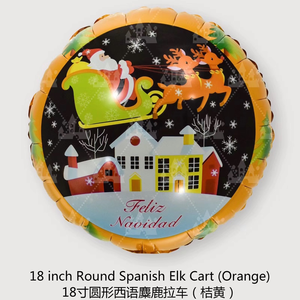 圣诞节西语圆型麋鹿装饰派对铝膜气球图