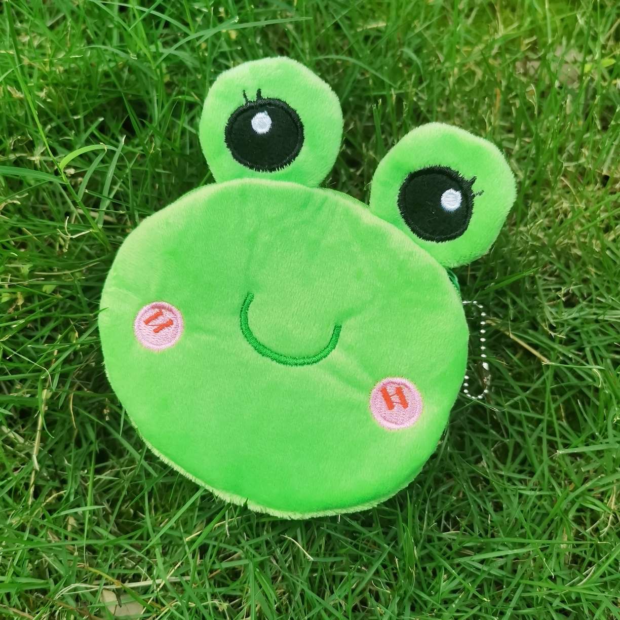 毛绒玩具零钱包绿色青蛙挎包青蛙笔袋零钱包毛绒刺绣精品卡通包