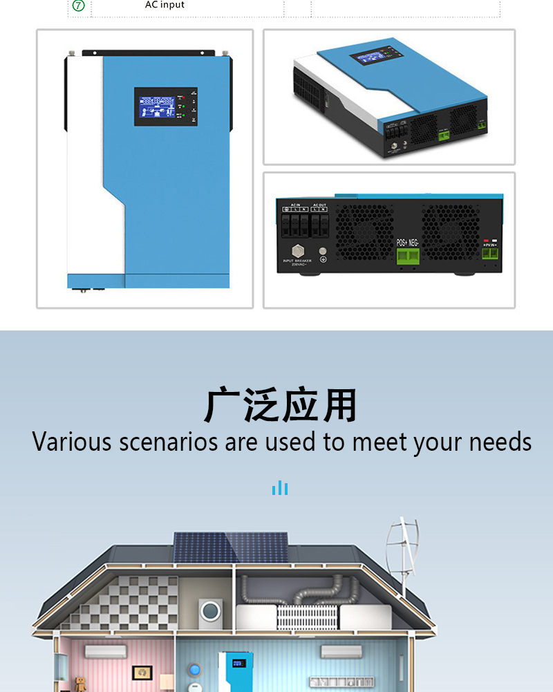 Pv Off-Grid Inverter 3.5Kw Solar Panel Input Voltage 90V-450V Built-In Mppt Controller 100A Specification drawing