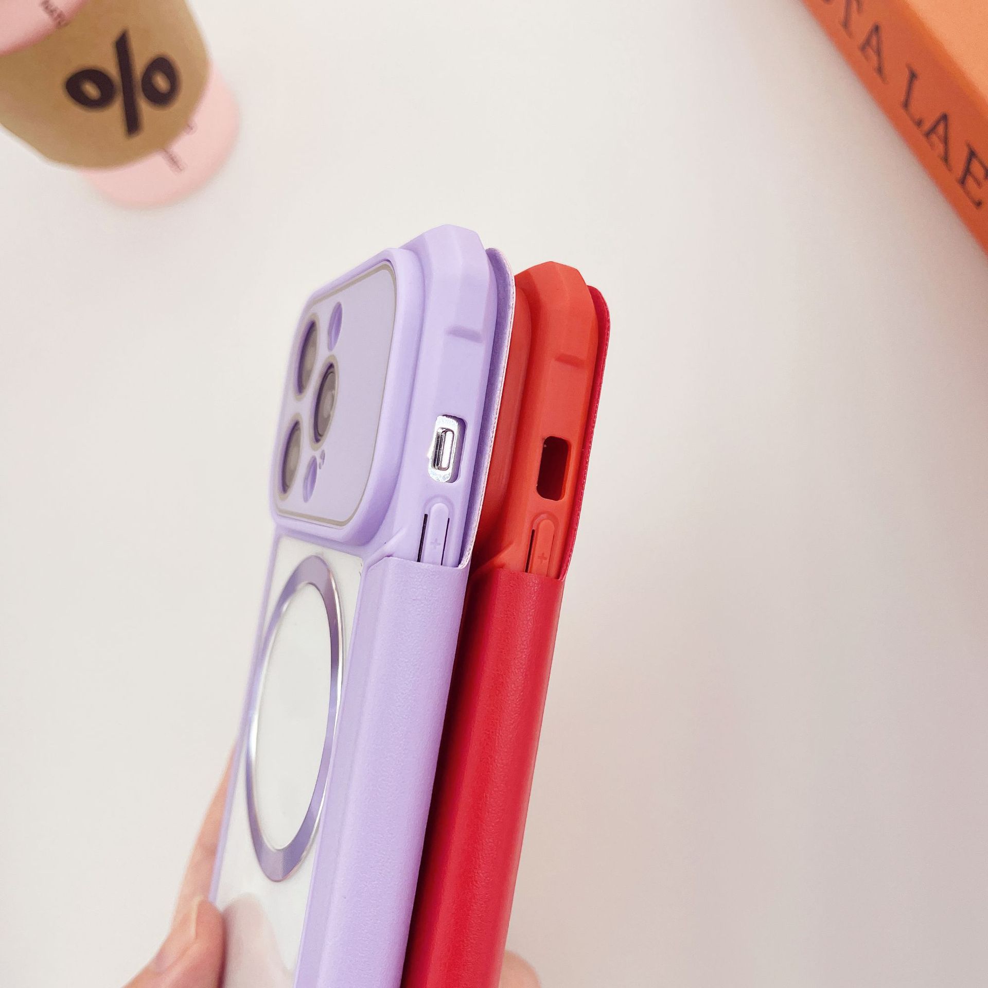 手机皮套多彩CD纹磁吸圈商务皮套插卡PC壳详情5