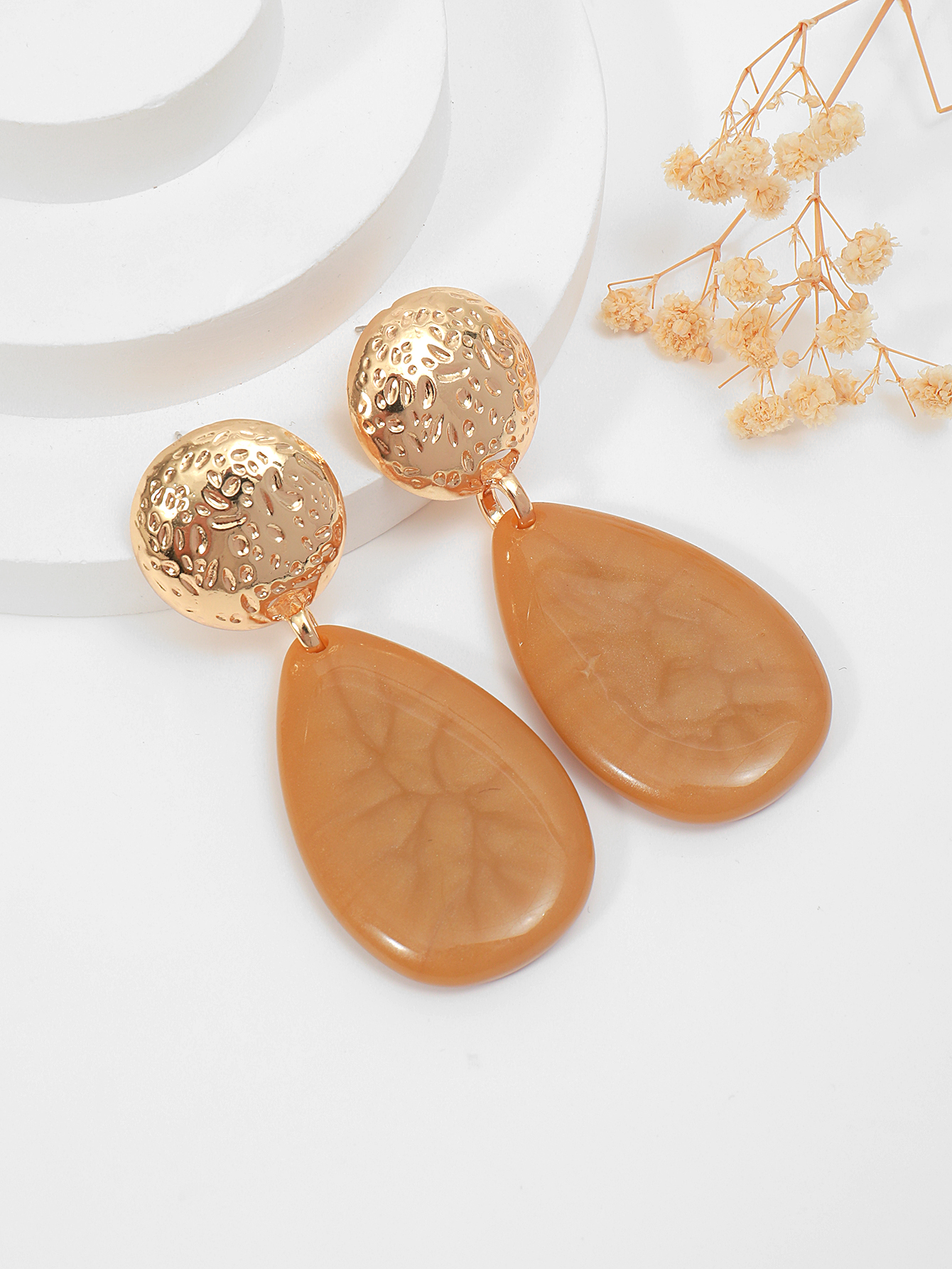 European and American geometric water drop acrylic stud earrings, colored glitter camouflage earrings, acetic acid sheet exaggerated earrings for women