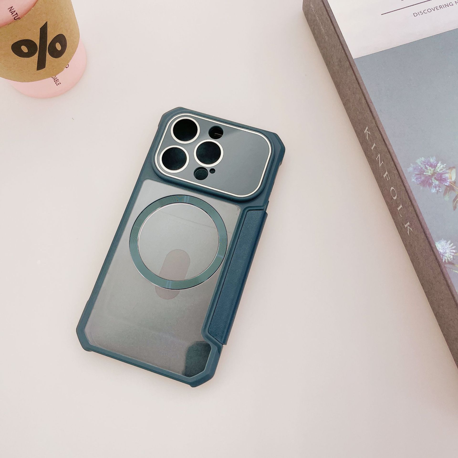 手机皮套多彩CD纹磁吸圈商务皮套插卡PC壳详情11