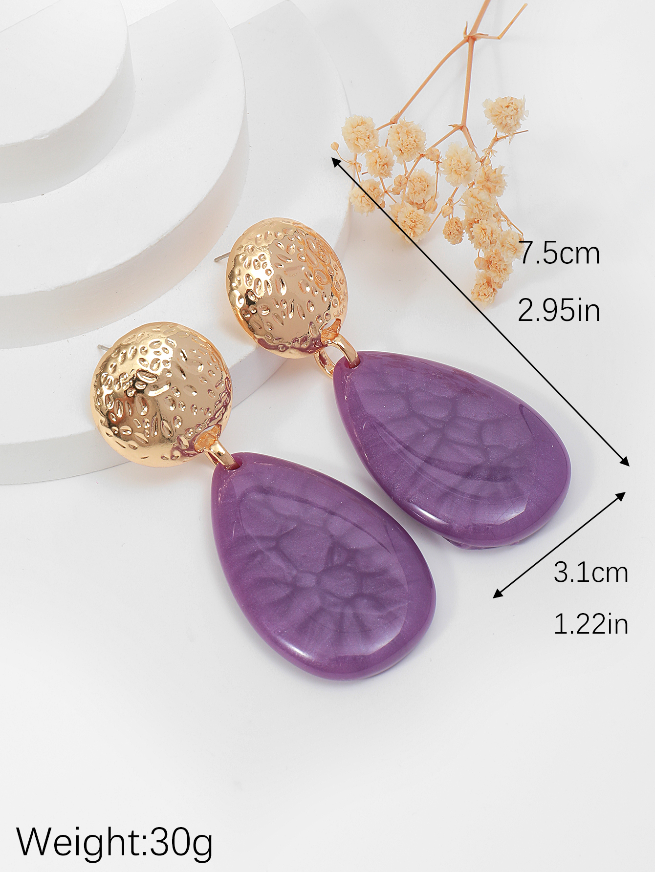 European and American geometric water drop acrylic stud earrings, colored glitter camouflage earrings, acetic acid sheet exaggerated earrings for women details Picture