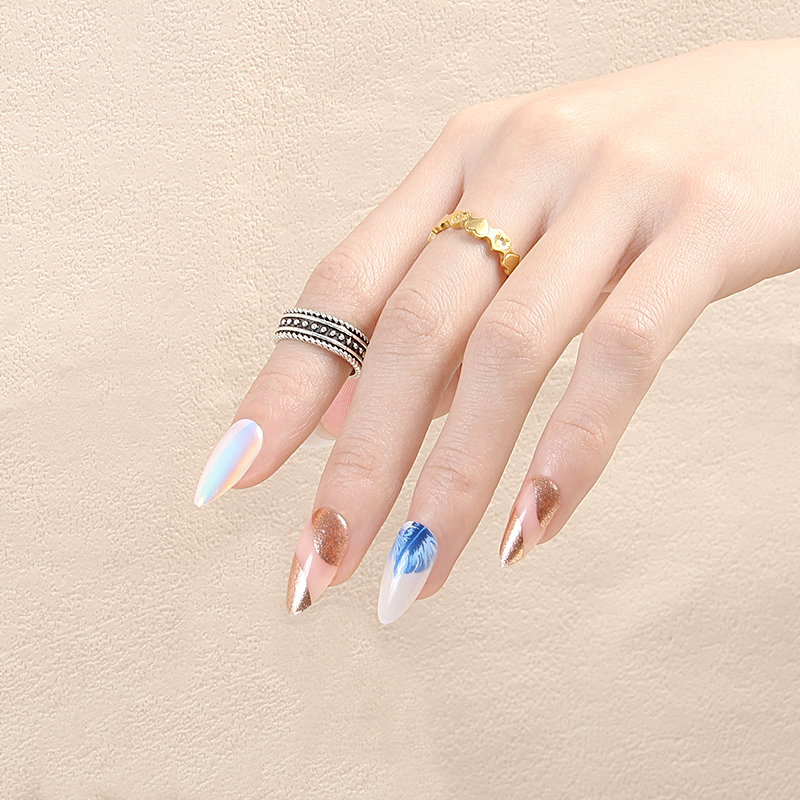 New Almond Nail 30 Piece Bag Kit Scale Polish Nail Haze Blue Advanced Sense Spot Sales In Europe And The United States Hot Instagram Burst Application Scenario