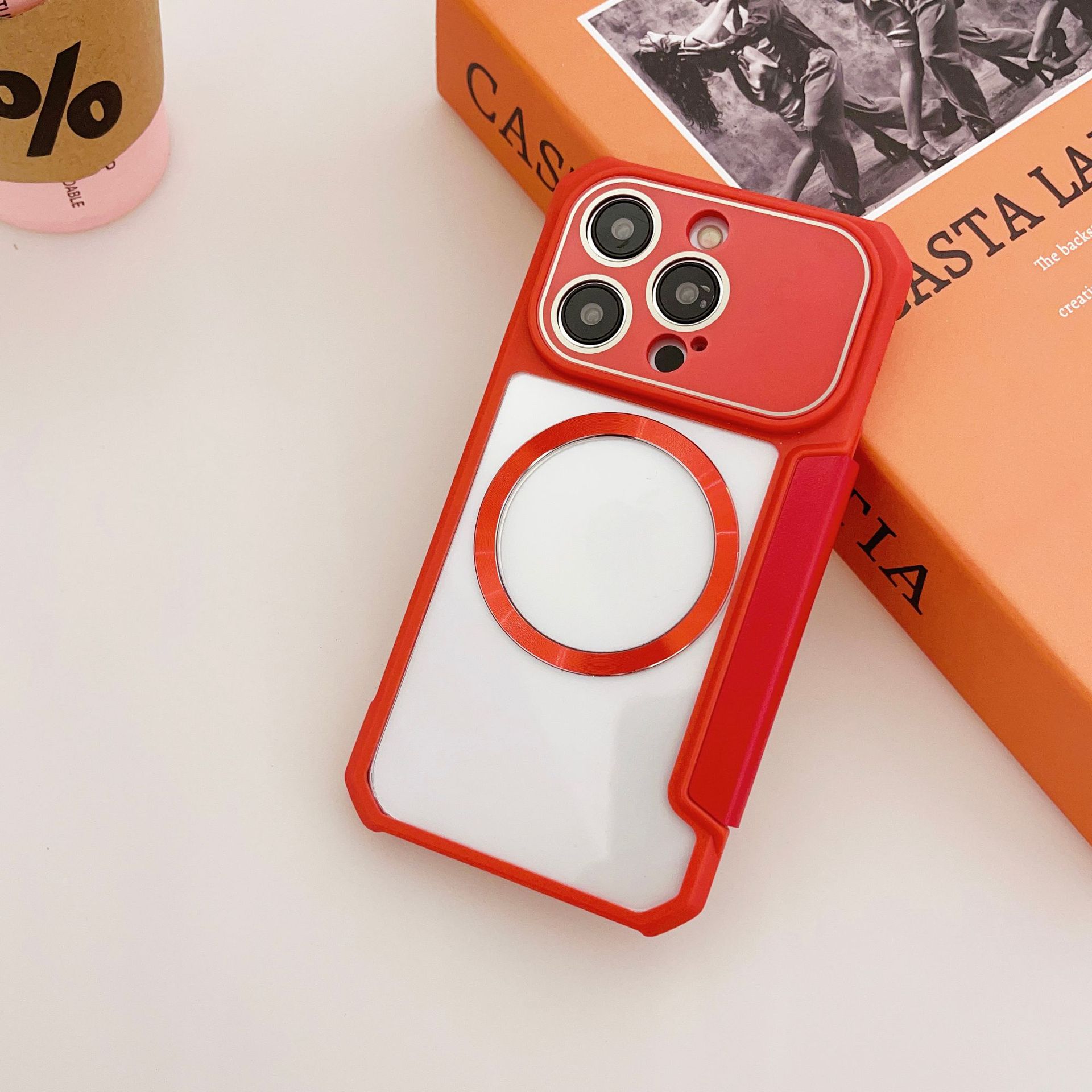 手机皮套多彩CD纹磁吸圈商务皮套插卡PC壳详情8