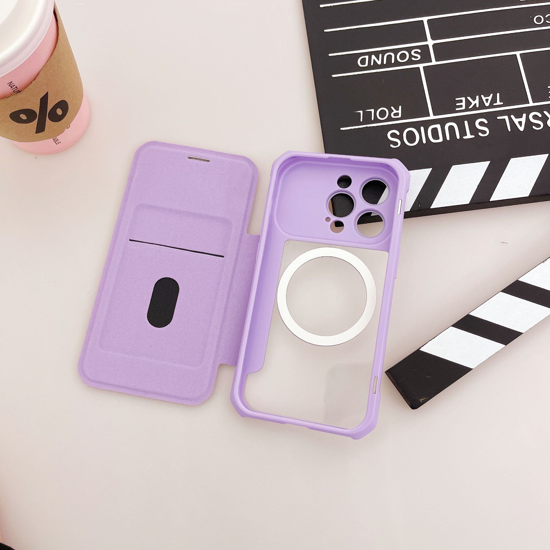 皮套手机壳/CD纹/磁吸手机壳白底实物图