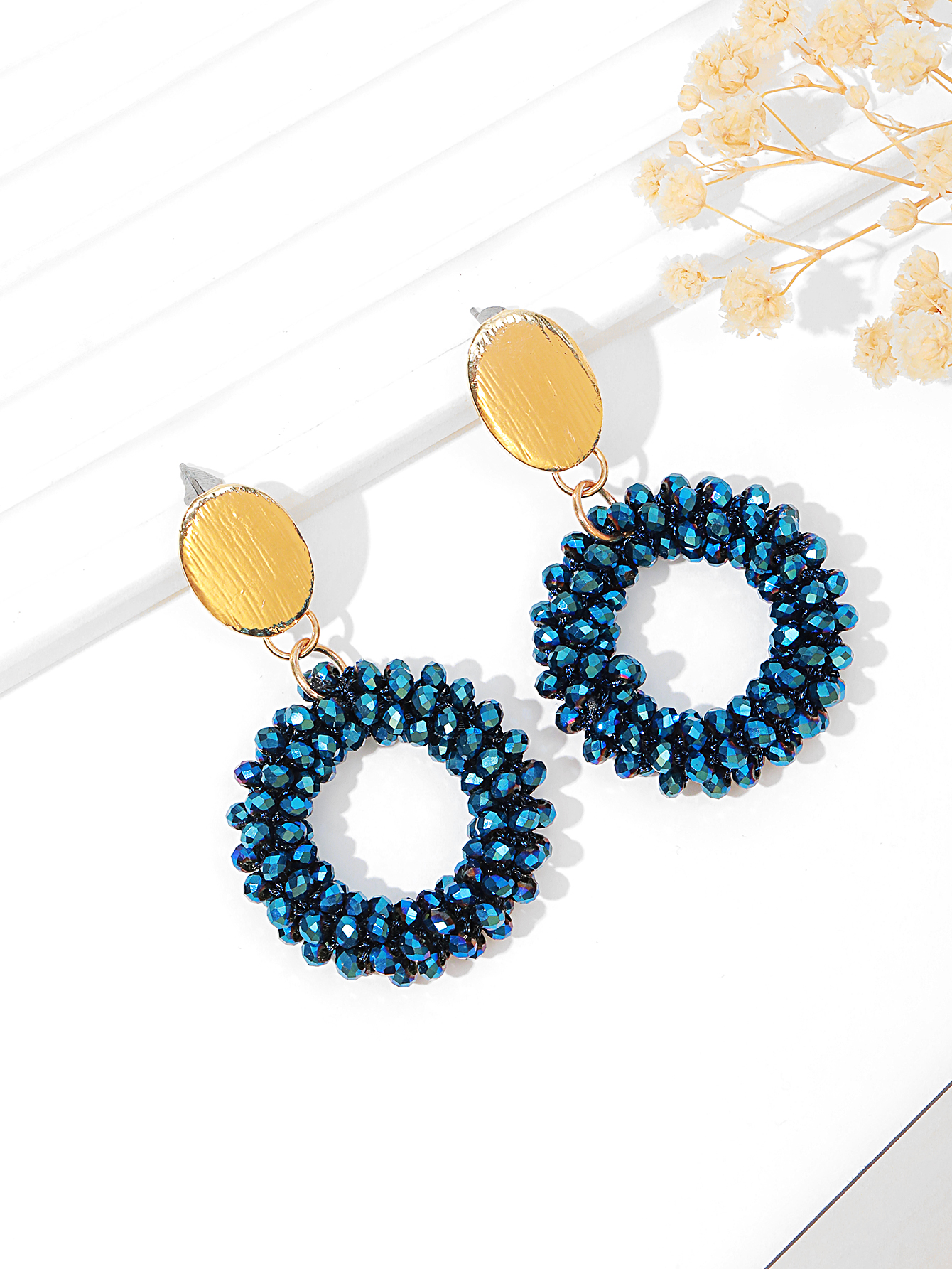 European and American crystal rice bead earrings female pure hand-woven round earrings cross border colored bead earrings alloy earrings