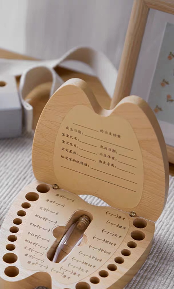 Wooden baby tooth commemorative box for boys and girls, teeth and fetal hair collection box for children, baby tooth replacement preservation box