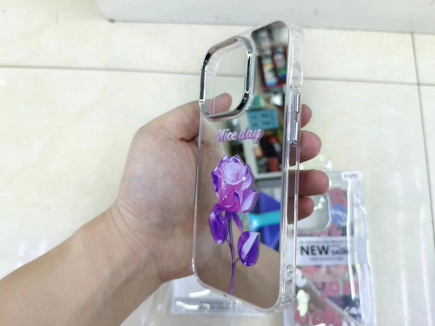Printed mirror surface phone case, electroplated buttons and lens frame Item Picture