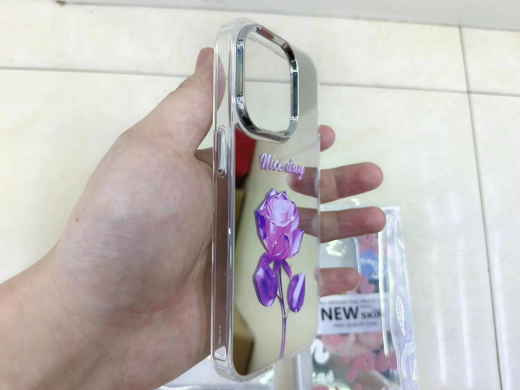 Printed mirror surface phone case, electroplated buttons and lens frame Application Scenario