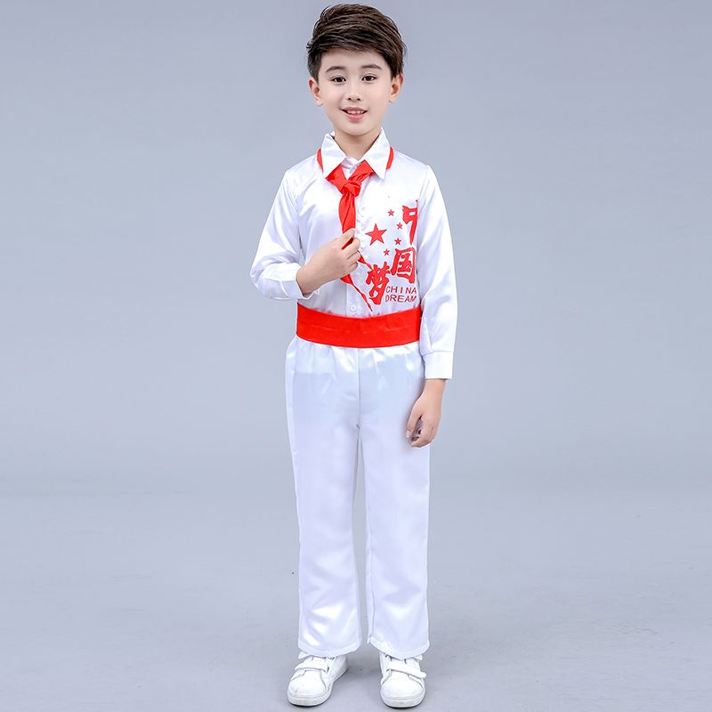 June 1 China Red Children's Costume Children Boys And Girls Performance Costume Primary School Stage Chorus Costume details Picture