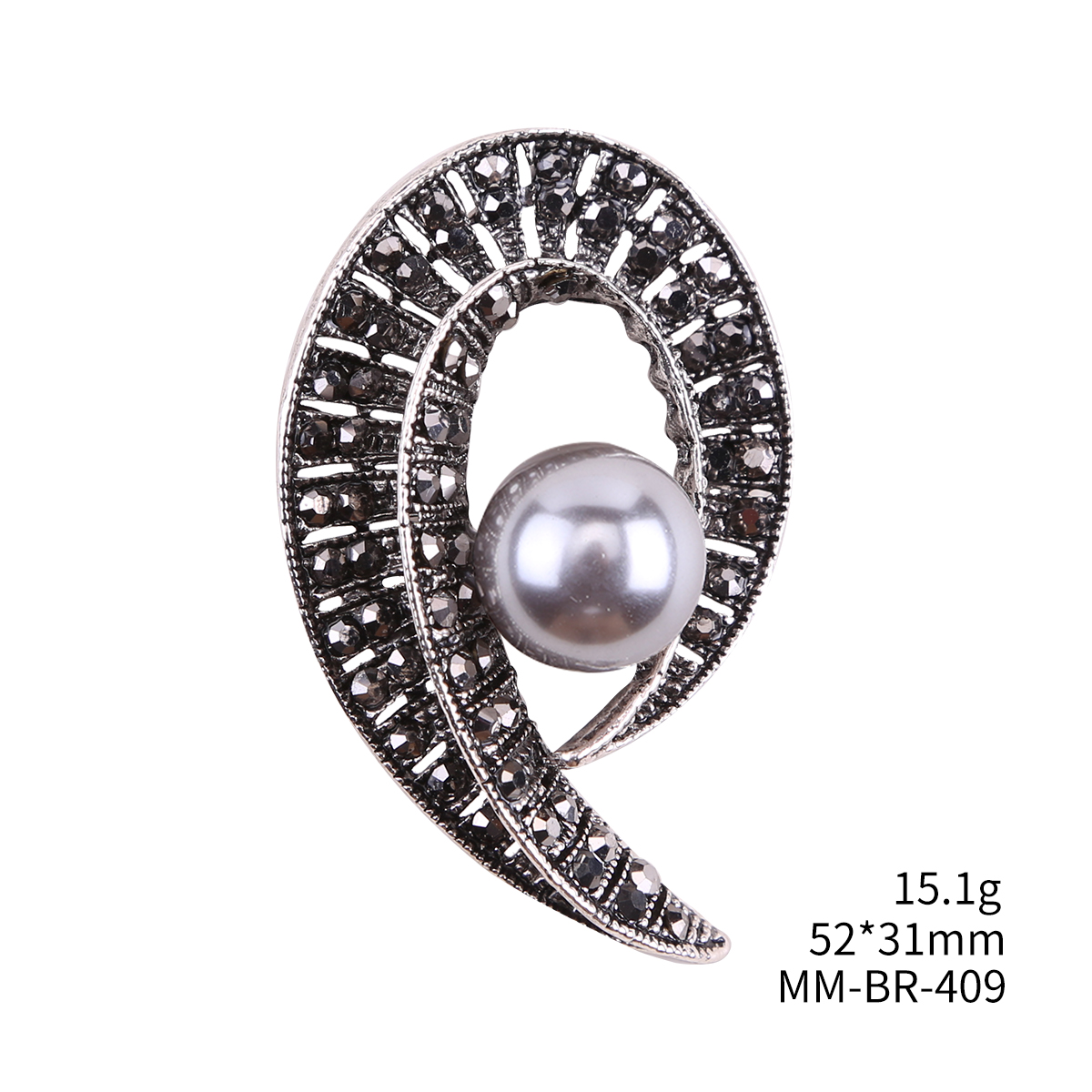 Ziyang Jewelry Factory Direct sales, popular for export, water diamond, European and American retro pearl gun, black brooch, fashionable and simple clothes and accessories details Picture