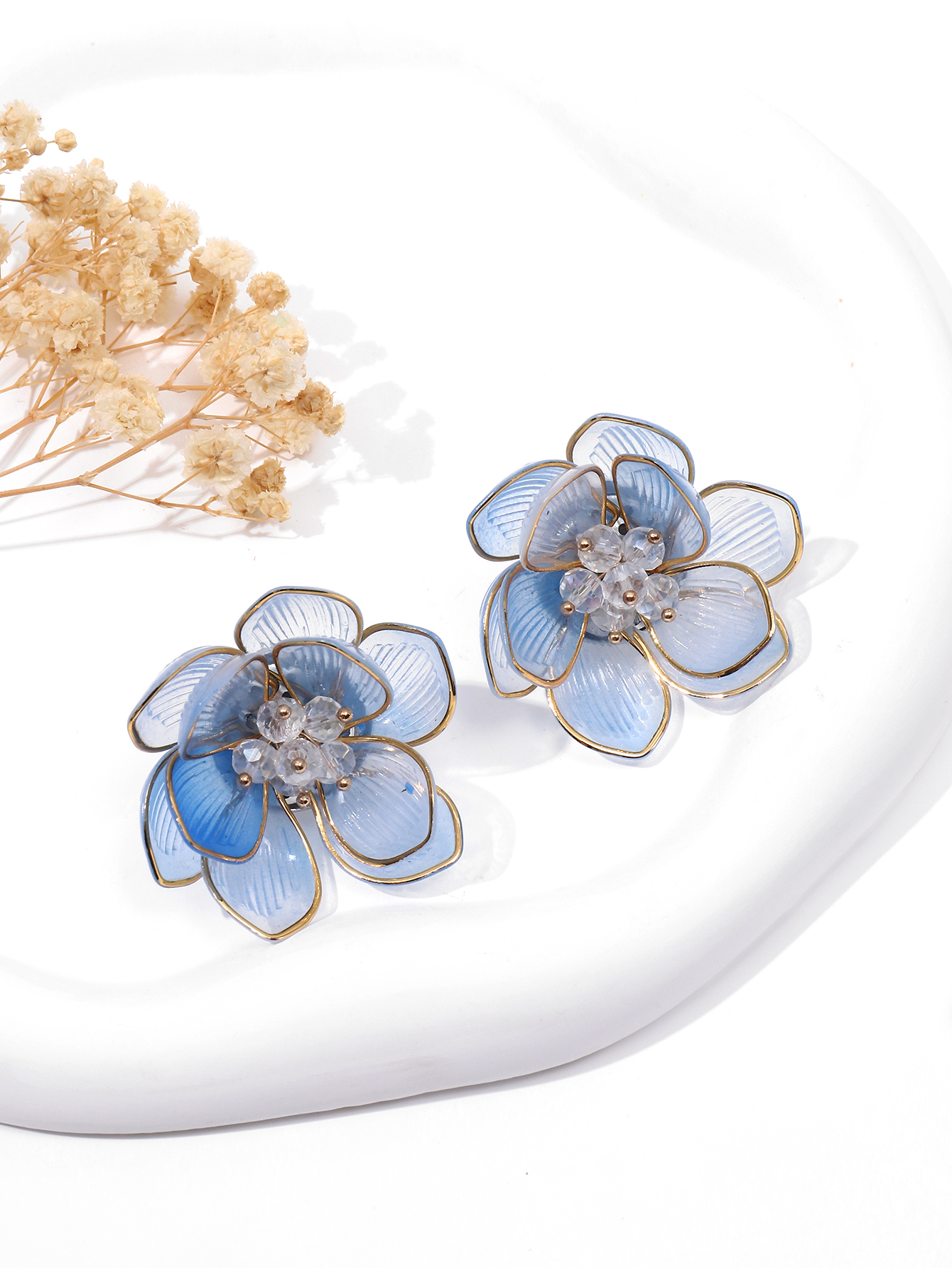 新款夏季甜美小清新渐变色蓝色花朵耳环时尚气质轻奢女耳钉耳饰