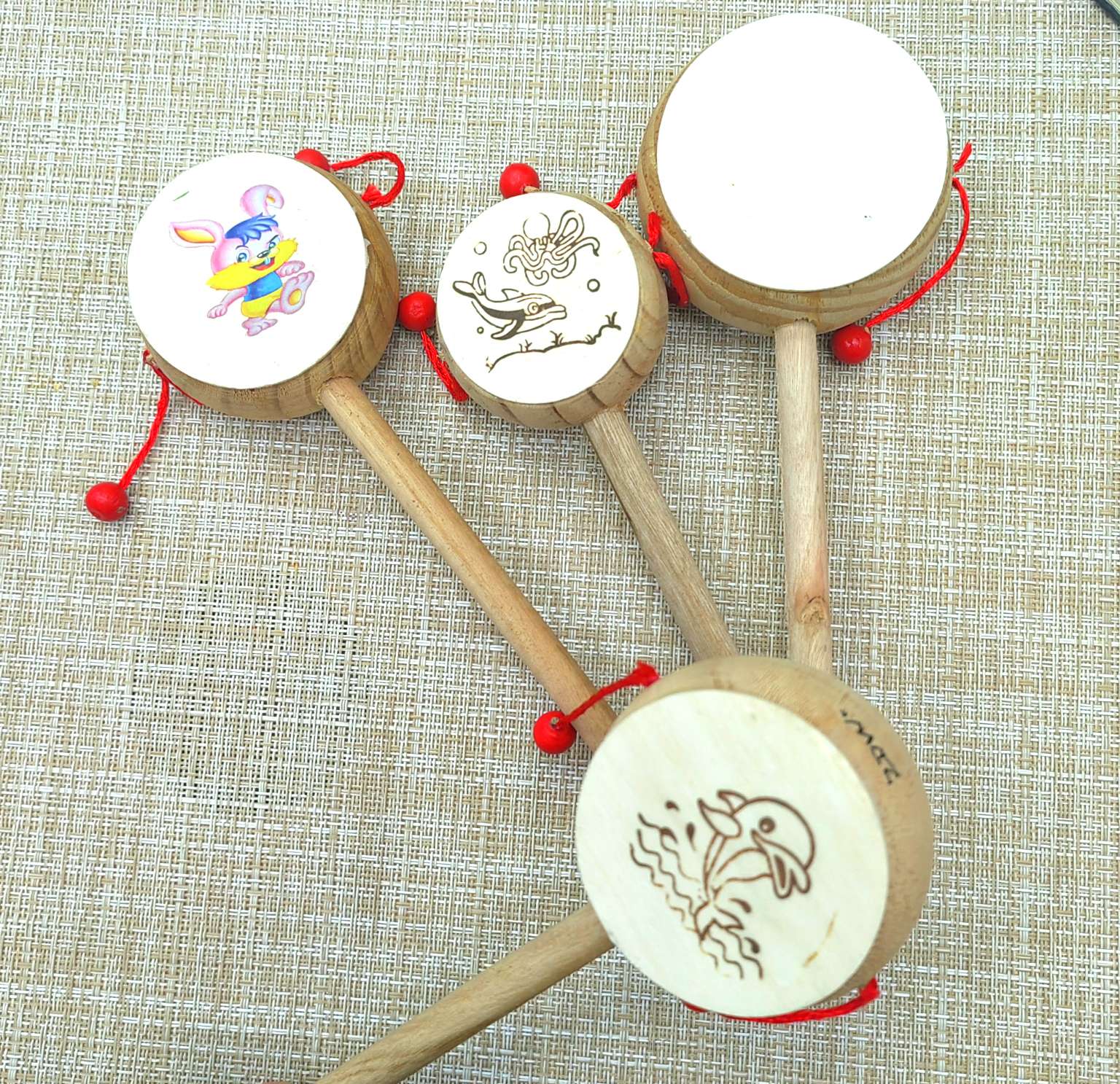 木鼓拨浪鼓地摊货婴儿玩具初生儿童幼儿园早教玩具环保木质响鼓