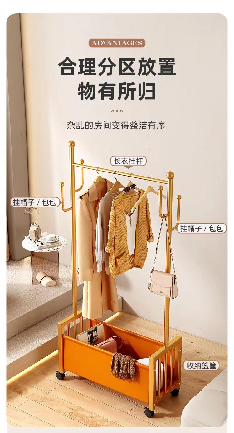 北欧轻奢衣架落地立式衣帽架加粗仙人掌挂衣架带轮子可移动收纳架详情2
