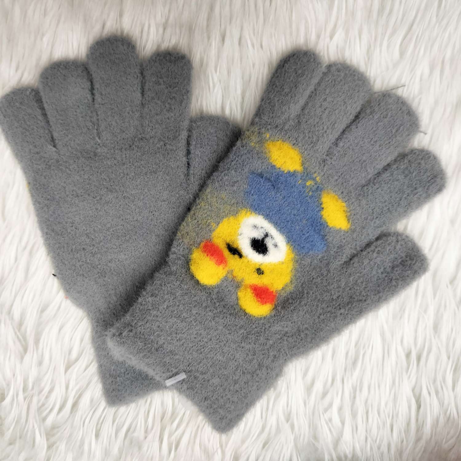 Children's Mink Cartoon Panda Picture Cold Full Finger Gloves Warm Gloves Outdoor Spring And Autumn Knitted Gloves Item Picture