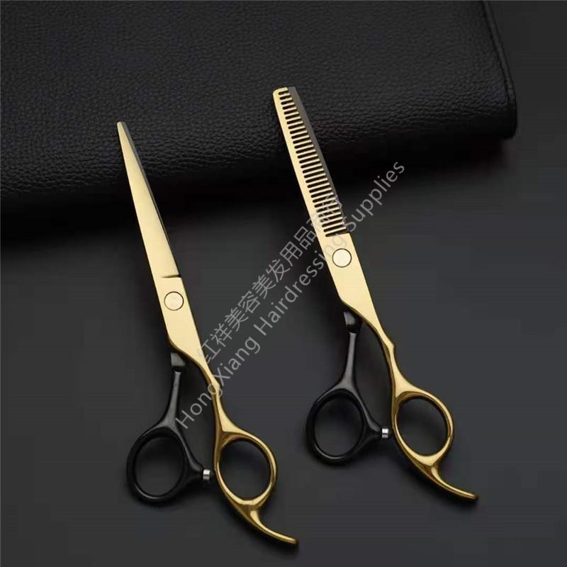 Hair scissors Hair scissors cross border black gold bangs scissors thin scissors flat scissors teeth scissors 6 inch scissors wholesale