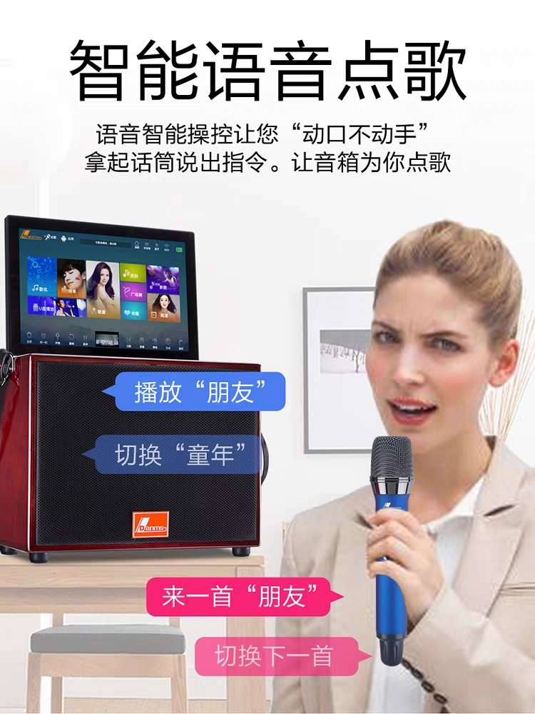 Danmaishi outdoor portable high-power square dance video machine, speaker, wireless microphone, sound card, live streaming karaoke audio system Specification image