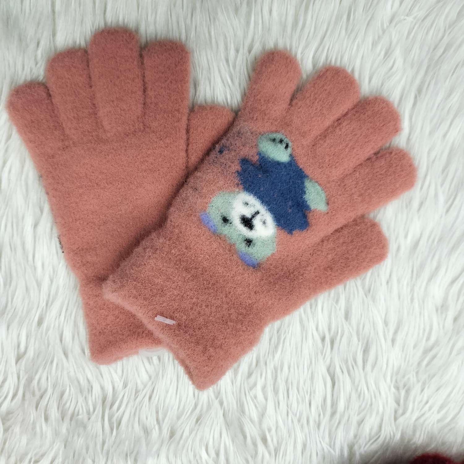 Children's Mink Cartoon Panda Picture Cold Full Finger Gloves Warm Gloves Outdoor Spring And Autumn Knitted Gloves undefined