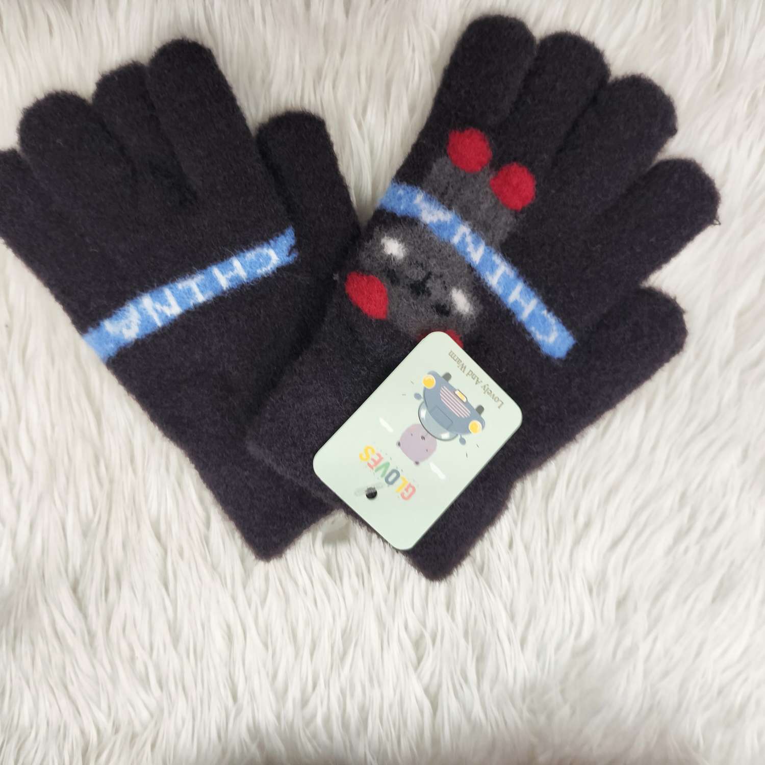 Children's Mink Cartoon Panda Picture Cold Full Finger Gloves Warm Gloves Outdoor Spring And Autumn Knitted Gloves Application Scenario