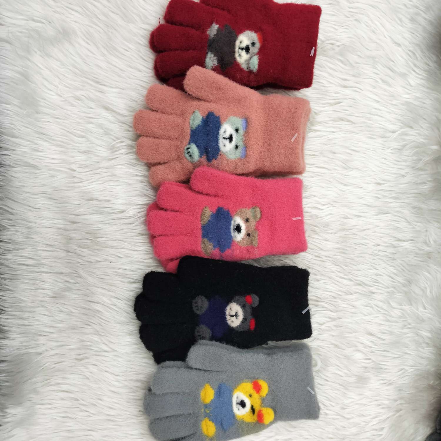 Children's Mink Cartoon Panda Picture Cold Full Finger Gloves Warm Gloves Outdoor Spring And Autumn Knitted Gloves Specification drawing